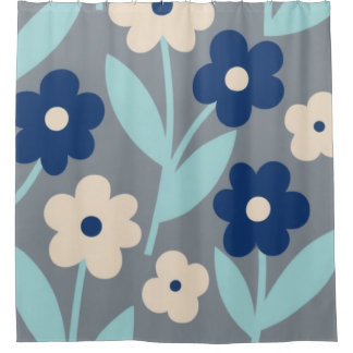 Coastal Calm Florals | Indigo & Turquoise pattern Shower Curtain