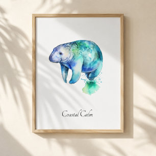 Coastal Calm Manatee Watercolor Wall Art