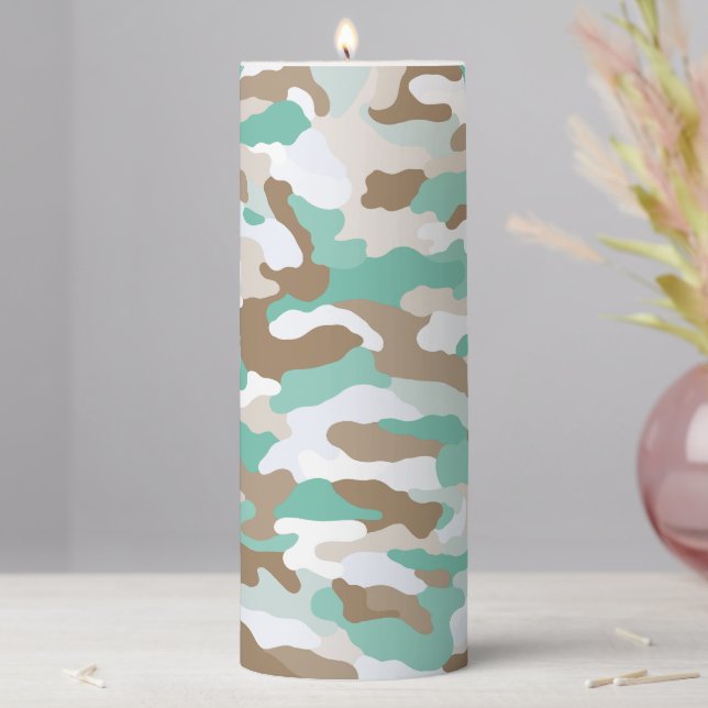 Coastal Camouflage Pillar Candle (In Situ)