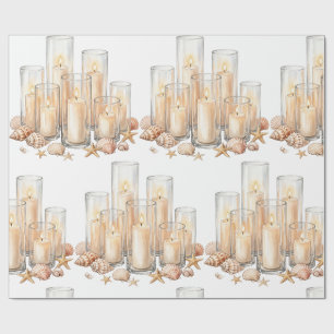 Coastal Candle Seashell Watercolor Wrapping Paper