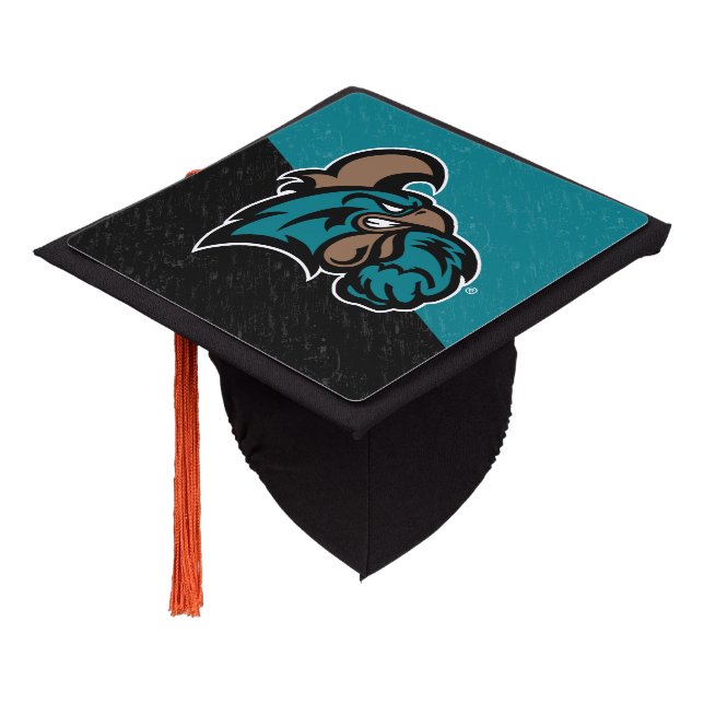 Coastal Carolina Color Block Distressed Graduation Cap Topper (Angled)
