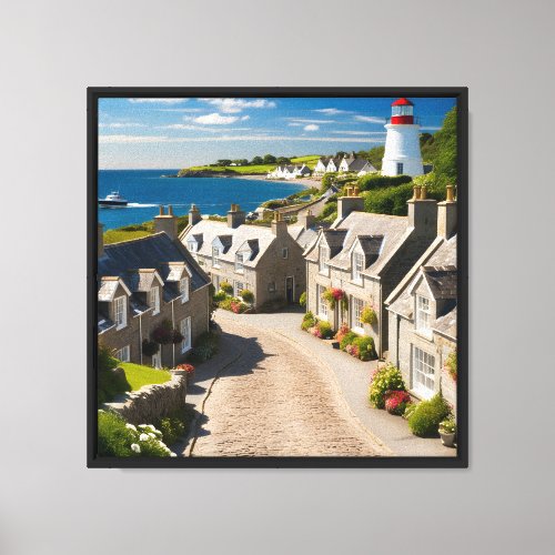 Coastal Charm A Wide_Angle View of a Picturesque  Canvas Print