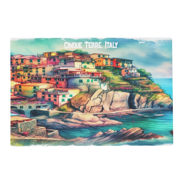 Coastal Charm Italy Cinque Terre Watercolor | Placemat (Front)