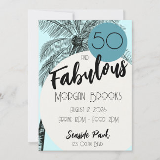 Coastal Chic 50 and Fabulous Birthday Aqua Invitation