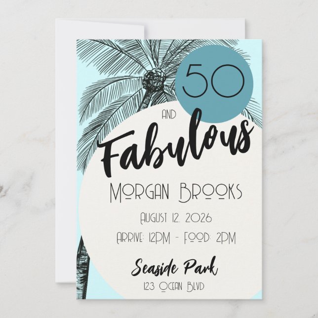 Coastal Chic 50 and Fabulous Birthday Aqua Invitation (Front)