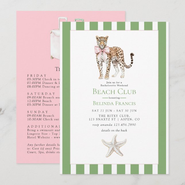 Coastal Chic Beach Club Bachelorette Weekend Invitation (Front/Back)
