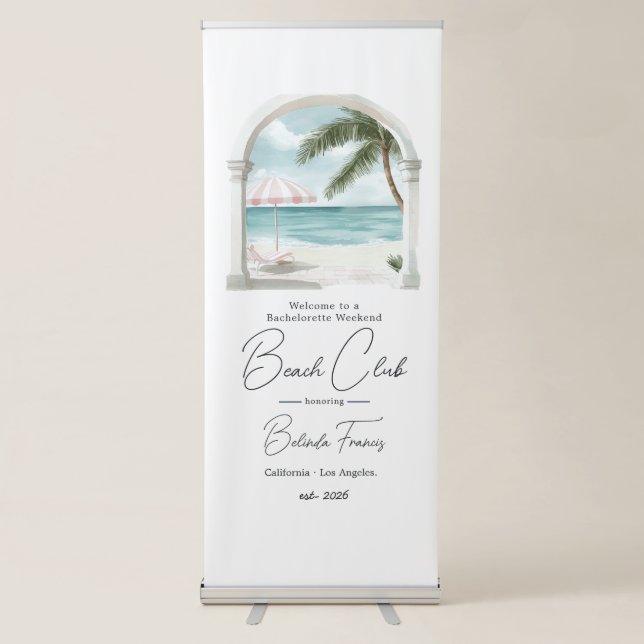 Coastal Chic Beach Club Bachelorette Welcome Retractable Banner (Front)