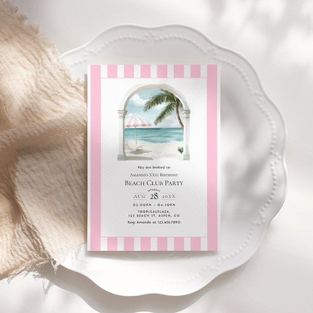 Coastal Chic Beach Club Birthday Party Invitation (Coastal Chic Beach Club Birthday Party Invitation)