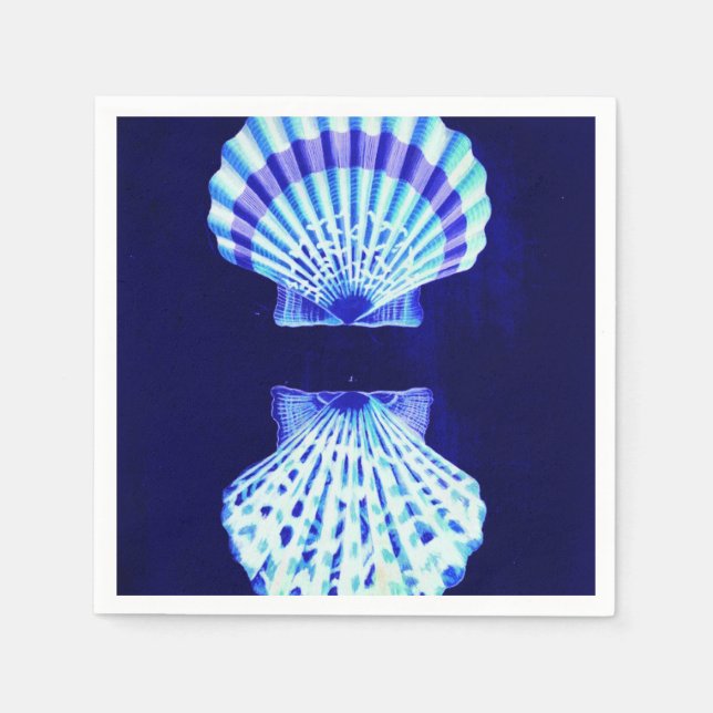 coastal chic beach rustic nautical blue seashells paper napkins (Front)