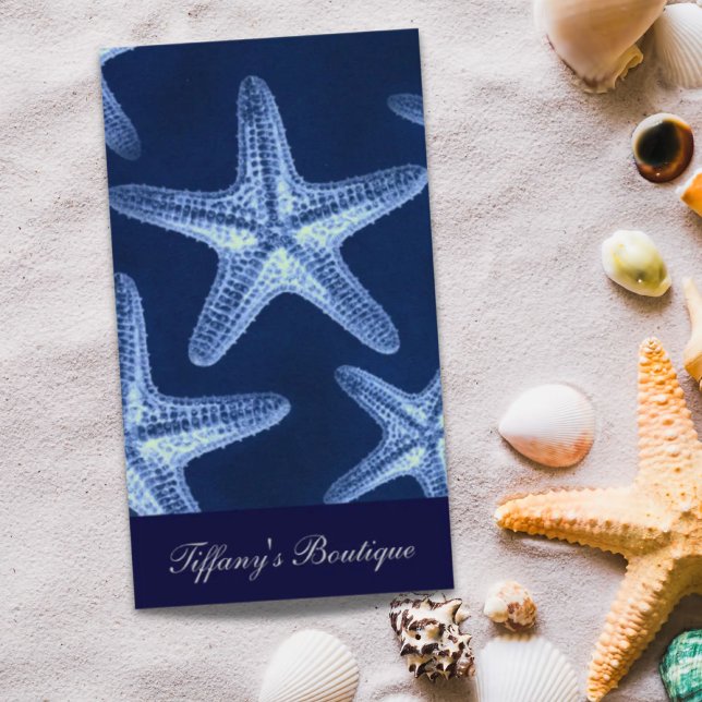 coastal chic beach rustic nautical blue starfish business card (coastal chic beach rustic nautical blue starfish business card)