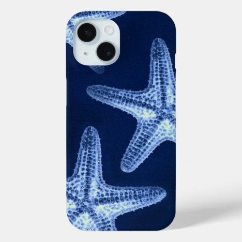 coastal chic beach rustic nautical blue starfish iPhone 15 case