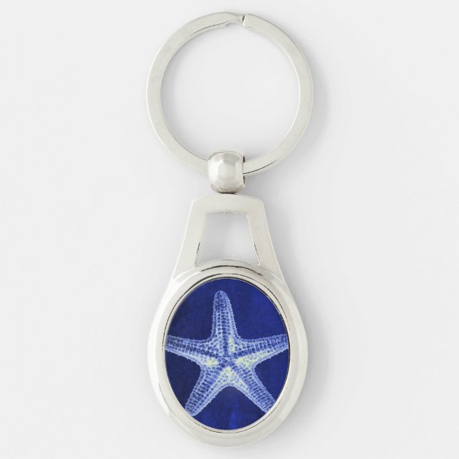 coastal chic beach rustic nautical blue starfish keychain (Front)