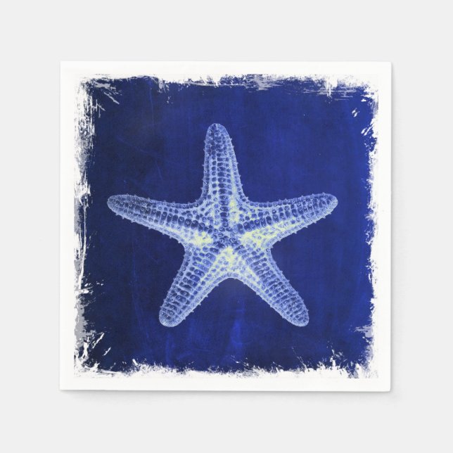 coastal chic beach rustic nautical blue starfish napkins (Front)