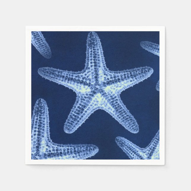 coastal chic beach rustic nautical blue starfish napkins (Front)