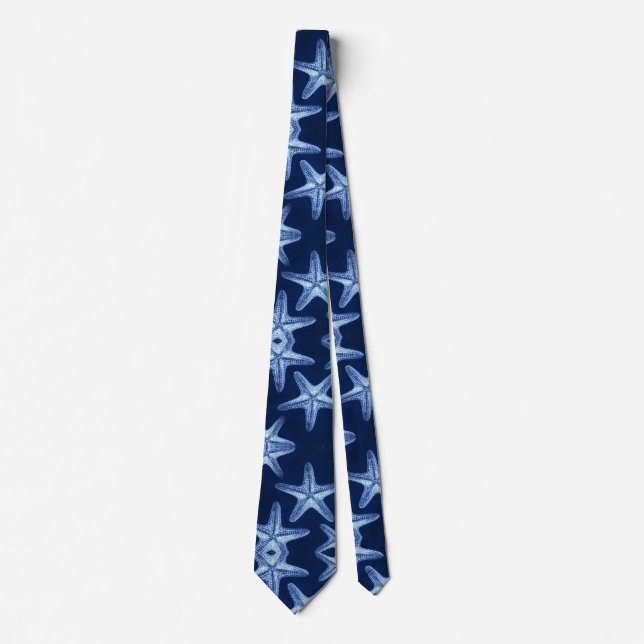 coastal chic beach rustic nautical blue starfish neck tie (Front)