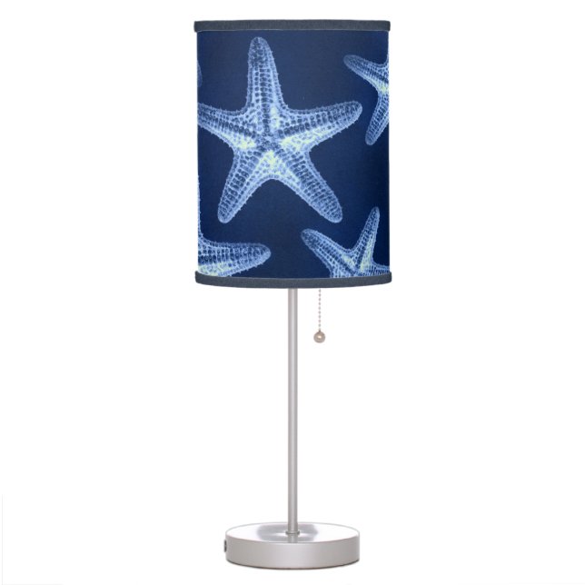 coastal chic beach rustic nautical blue starfish table lamp (Left)