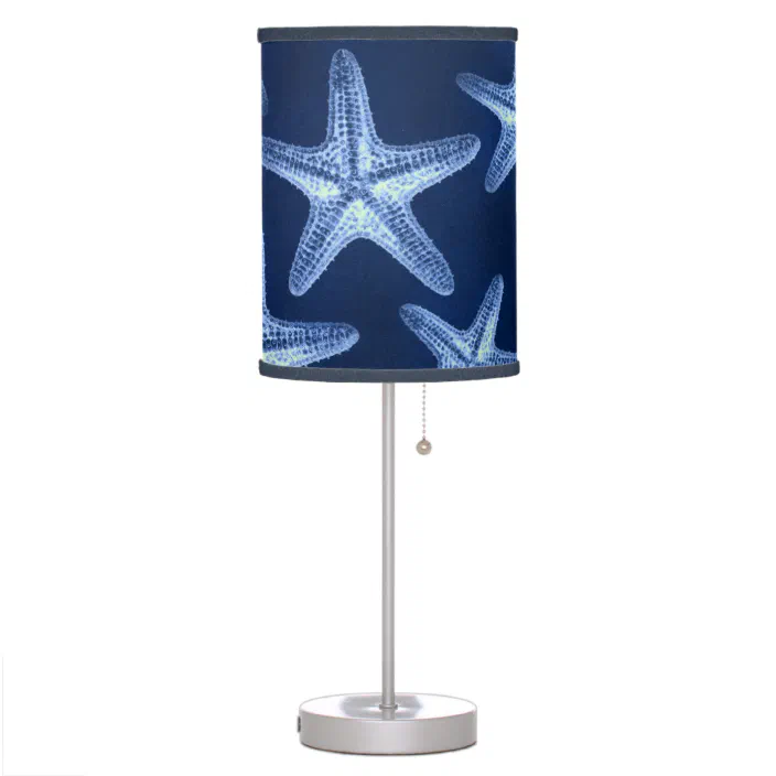 Coastal Chic Beach Rustic Nautical Blue, Shabby Chic Feather Table Lamp