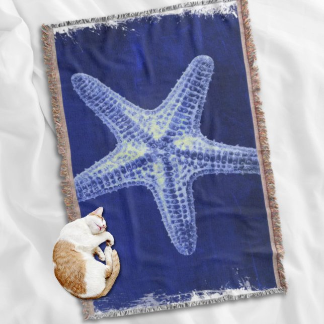 coastal chic beach rustic nautical blue starfish throw blanket (coastal chic beach rustic nautical blue starfish throw blanket)