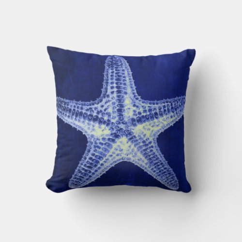 coastal chic beach rustic nautical blue starfish throw pillow