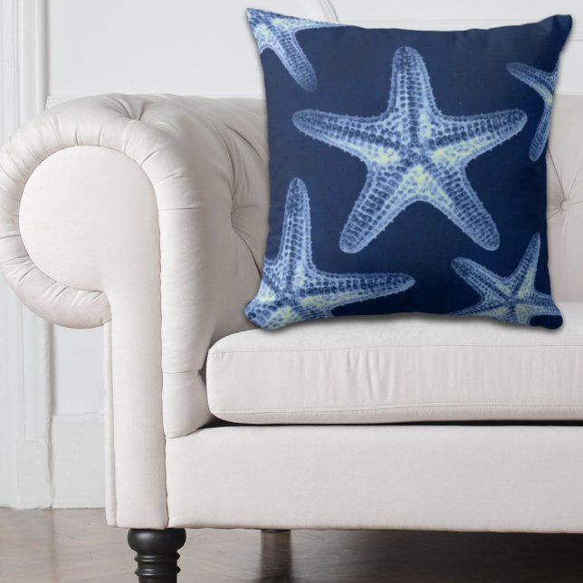 coastal chic beach rustic nautical blue starfish throw pillow (coastal chic beach rustic nautical blue starfish throw pillow)