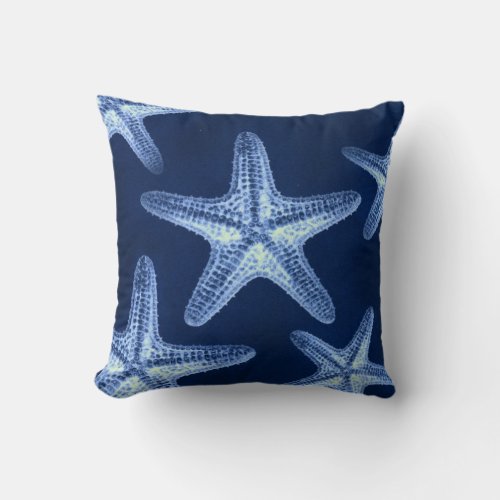 coastal chic beach rustic nautical blue starfish throw pillow