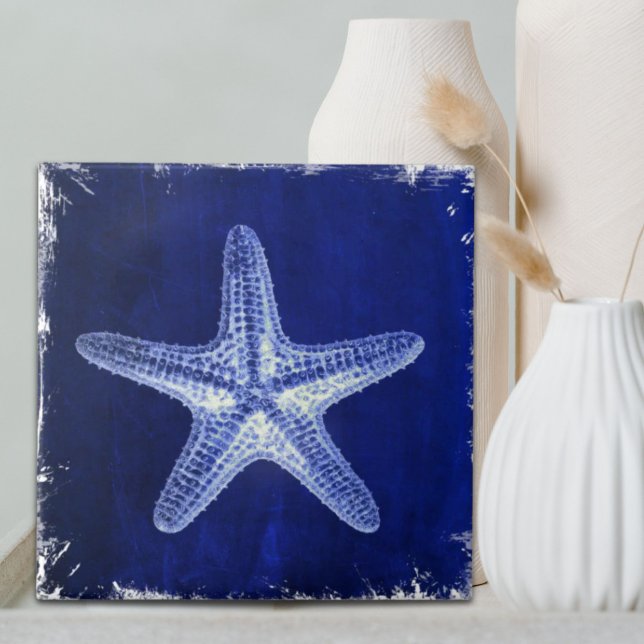 coastal chic beach rustic nautical blue starfish tile (coastal chic beach rustic nautical blue starfish tile)