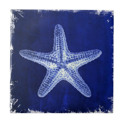 coastal chic beach rustic nautical blue starfish tile