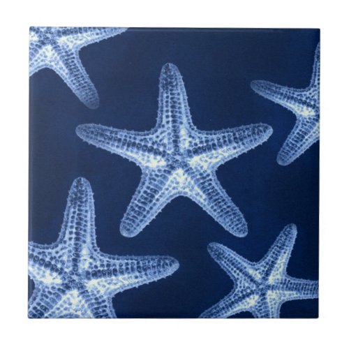 coastal chic beach rustic nautical blue starfish tile