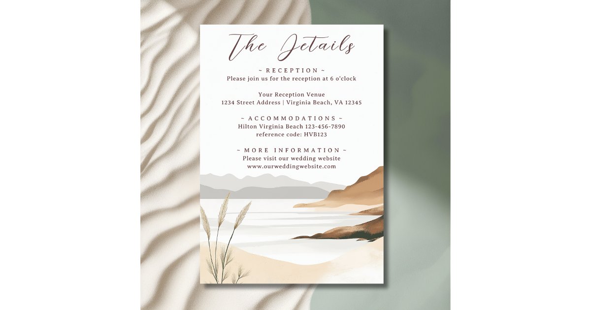 Coastal Chic Beach Watercolor Wedding Details Enclosure Card | Zazzle