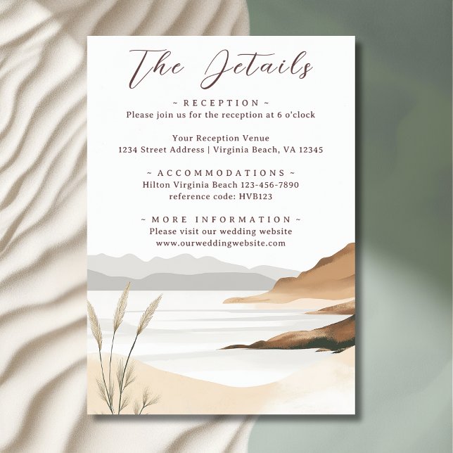 Coastal Chic Beach Watercolor Wedding Details Enclosure Card (Front - Coastal Chic Beach Watercolor Wedding Details Enclosure Card)