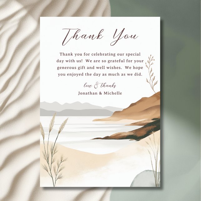 Coastal Chic Beach Watercolor Wedding Thank You Card (Front - Coastal Chic Beach Watercolor Wedding Thank You Card)