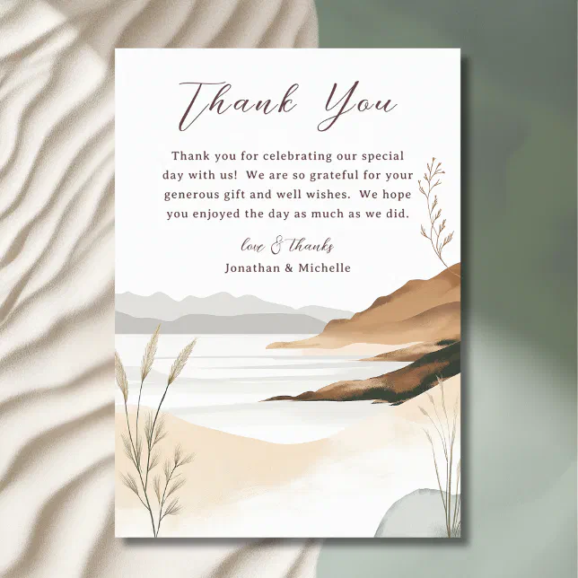 Coastal Chic Beach Watercolor Wedding Thank You Card | Zazzle