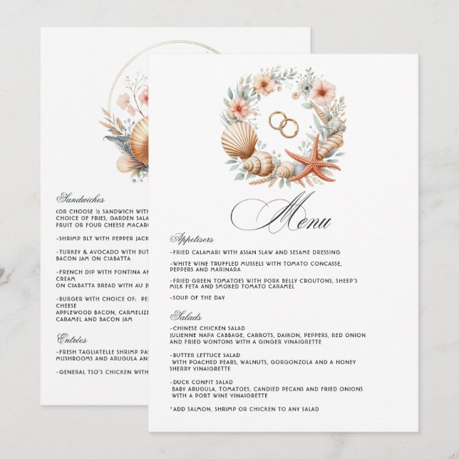 Coastal Chic Beach Wedding Menu (Front/Back)