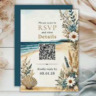Coastal Chic Beach Wedding QR Code Details and RSVP Card