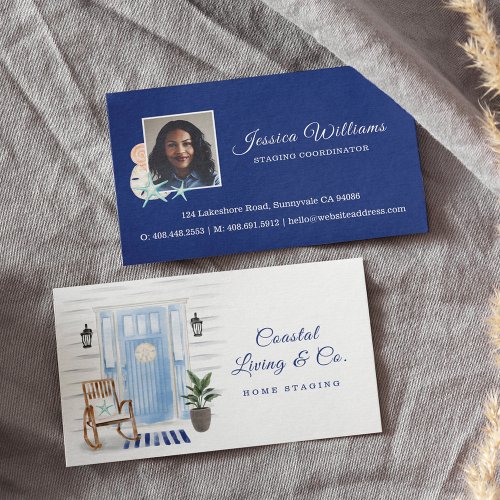 Coastal Chic Beachy Watercolor Blue Front Door Business Card