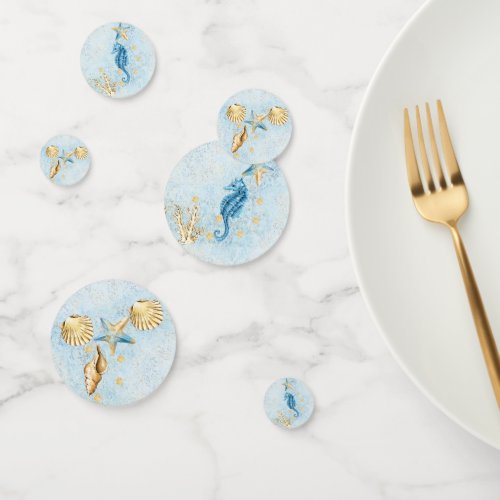 Coastal Chic  Blue and Gold Coral Reef Confetti