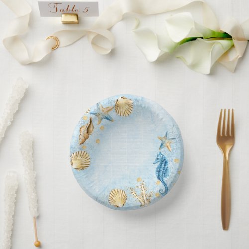 Coastal Chic  Blue and Gold Coral Reef Paper Bowls