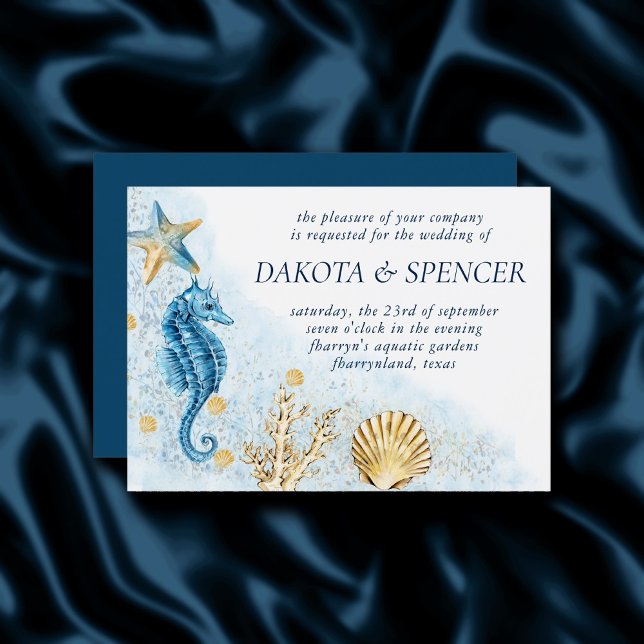 Coastal Chic | Blue and Gold Coral Reef Wedding Invitation (Creator Uploaded)