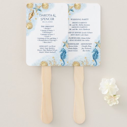Coastal Chic  Blue and Gold Under the Sea Program Hand Fan