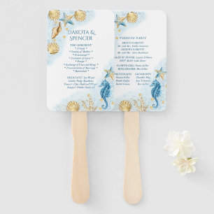 Coastal Chic Blue and Gold Under the Sea Program Hand Fan
