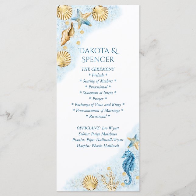 Coastal Chic | Blue and Gold Under the Sea Wedding Program (Front)