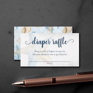 Coastal Chic   Blue Gold Starfish Diaper Raffle Enclosure Card