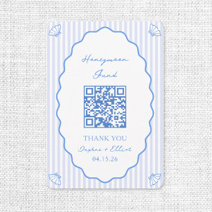 Coastal Chic Blue Honeymoon Fund Wedding QR Code Enclosure Card