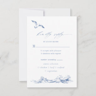 Coastal Chic Blue Meal Options Wedding RSVP Card