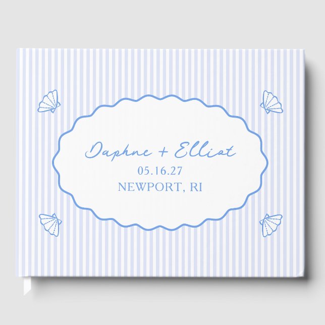 Coastal Chic Blue Nautical Personalized Wedding Guest Book (Front)