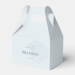 Coastal Chic Blue Nautical Seashell Names Wedding Favor Boxes