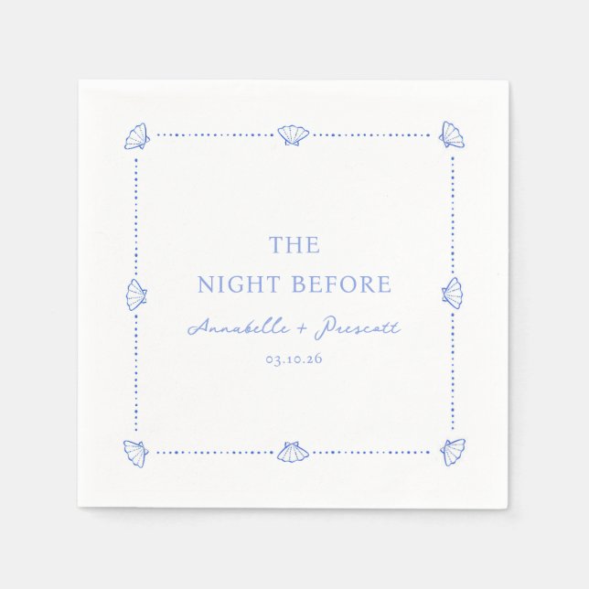 Coastal Chic Blue Personalized Rehearsal Dinner Napkins (Front)