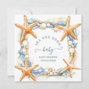 Coastal chic Blue Sea You Soon Baby Invitation