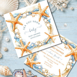 Coastal chic Blue Sea You Soon Baby Invitation