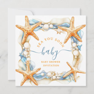 Coastal chic Blue Sea You Soon Baby shower Invitation